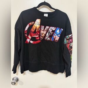 Disney Black Avengers Caven Crewneck Sweater Size Large Embroidered Quilted